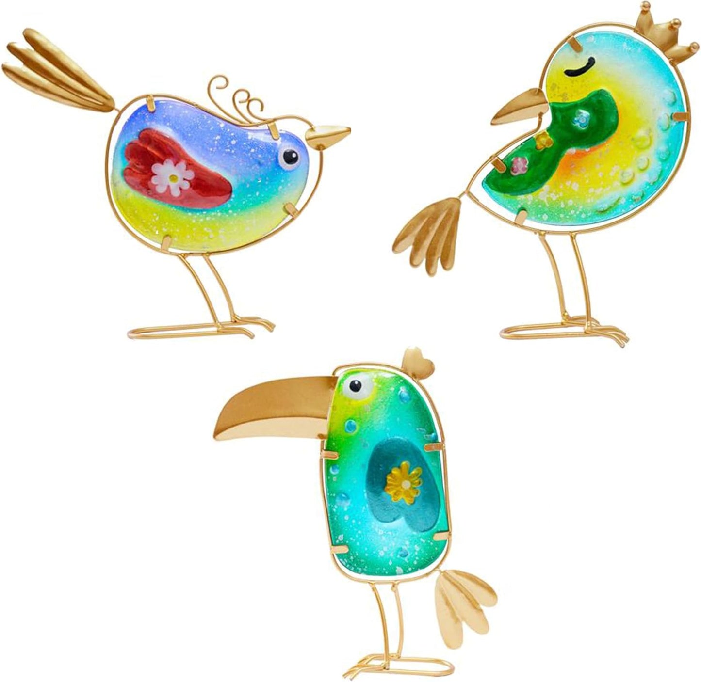 Housewarming Cute Metal Glass Whimsical Bird Statue Sculpture Art Decor Home Modern Yard Patio Lawn Ornament Outdoor Backyard Porch Decoy Pond