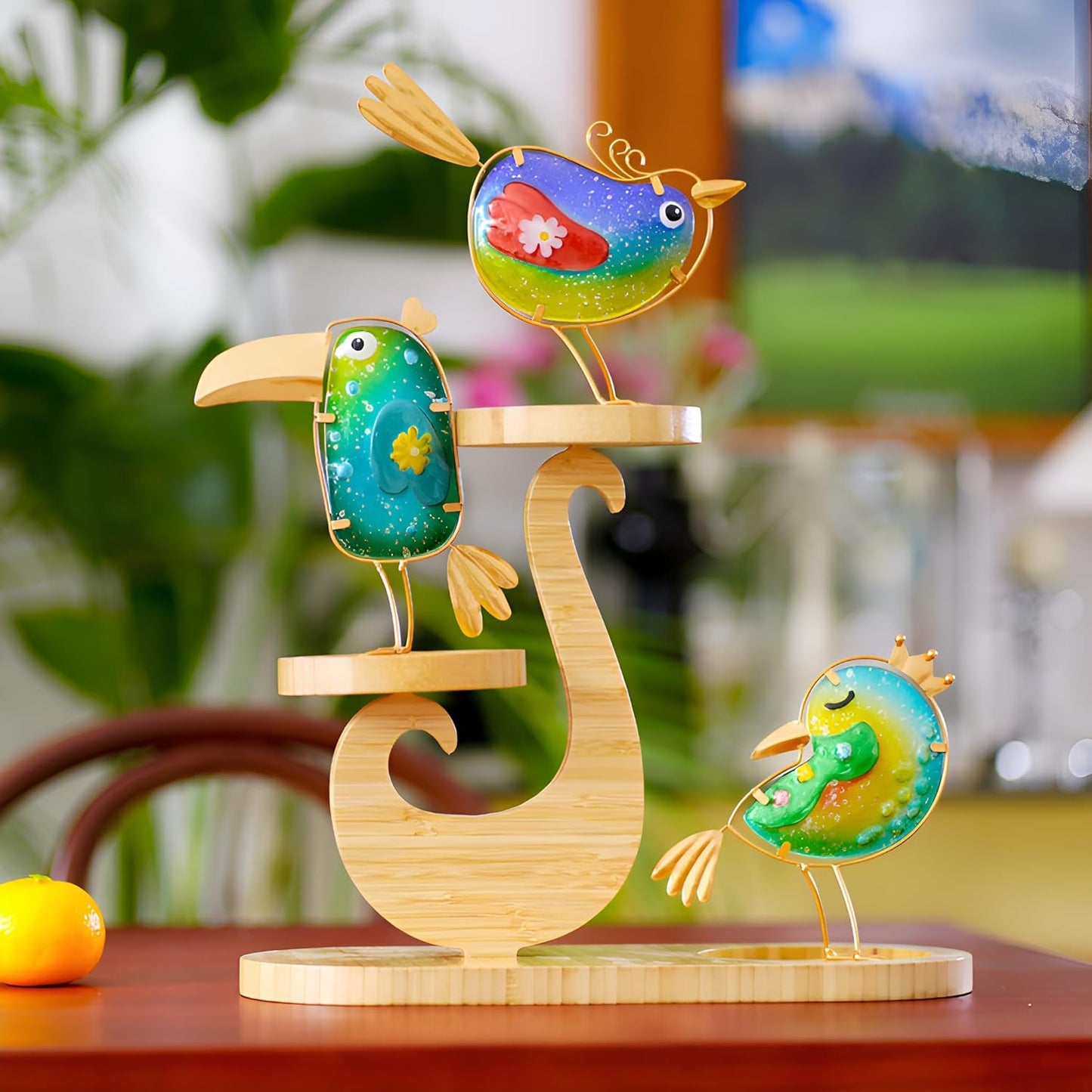 Housewarming Cute Metal Glass Whimsical Bird Statue Sculpture Art Decor Home Modern Yard Patio Lawn Ornament Outdoor Backyard Porch Decoy Pond