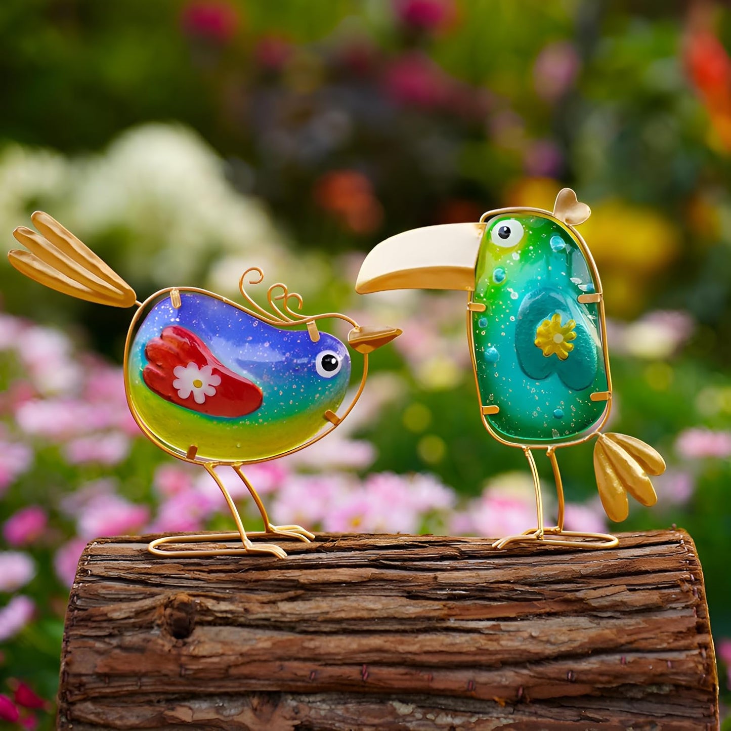 Housewarming Cute Metal Glass Whimsical Bird Statue Sculpture Art Decor Home Modern Yard Patio Lawn Ornament Outdoor Backyard Porch Decoy Pond