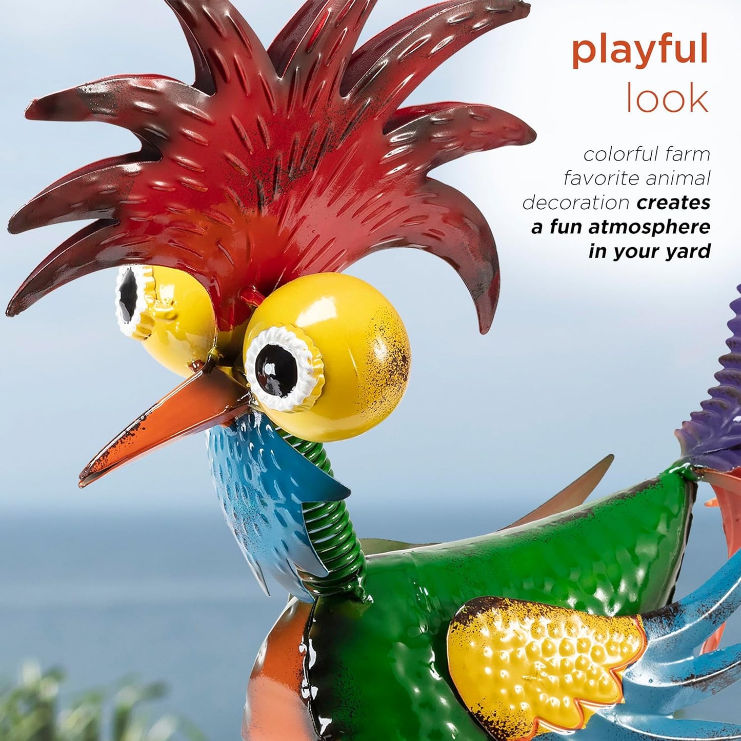 Housewarming Cute Metal Whimsical Rooster Bird Statue Sculpture Art Decor Home Modern Yard Patio Lawn Ornament Outdoor Backyard Porch Decoy Pond