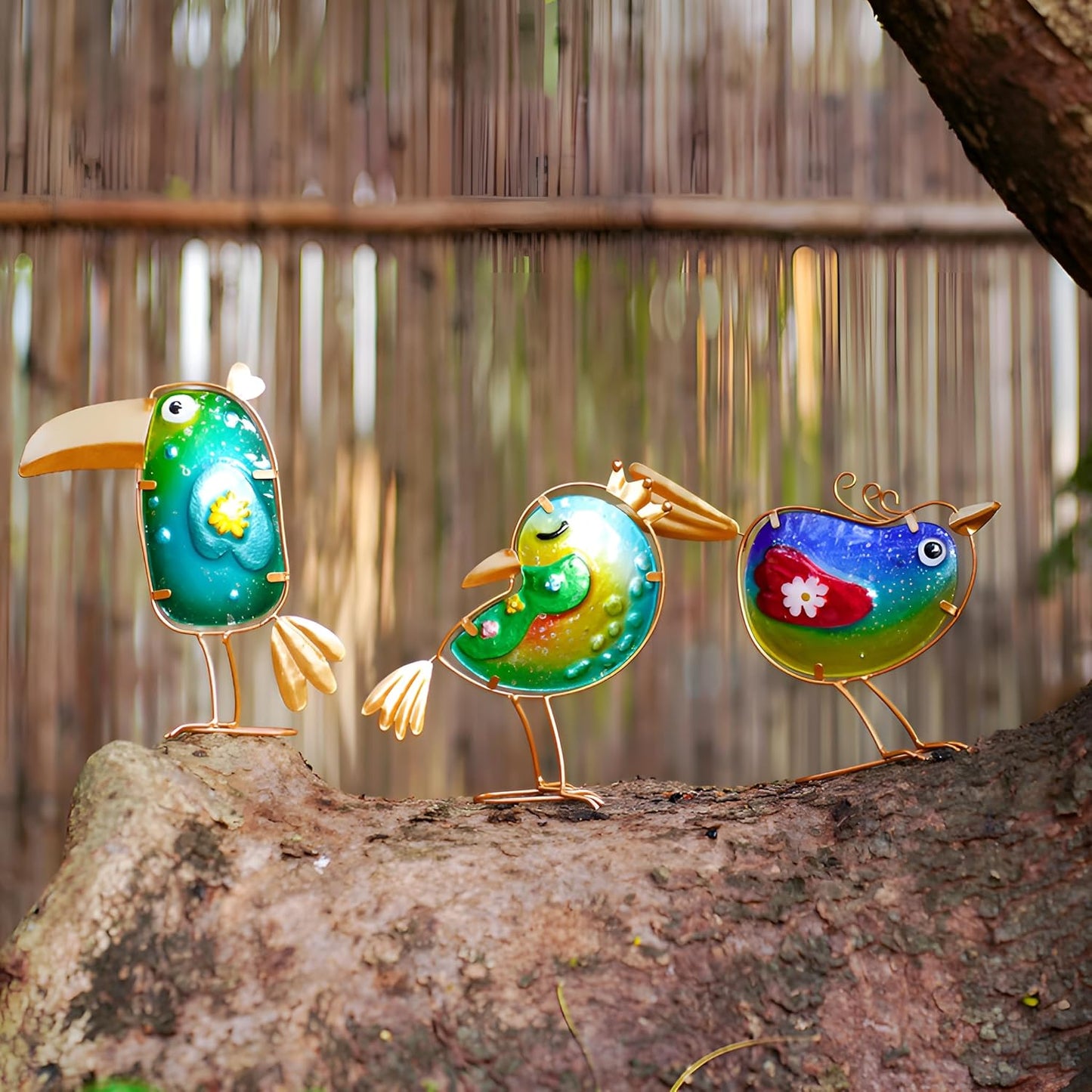 Housewarming Cute Metal Glass Whimsical Bird Statue Sculpture Art Decor Home Modern Yard Patio Lawn Ornament Outdoor Backyard Porch Decoy Pond