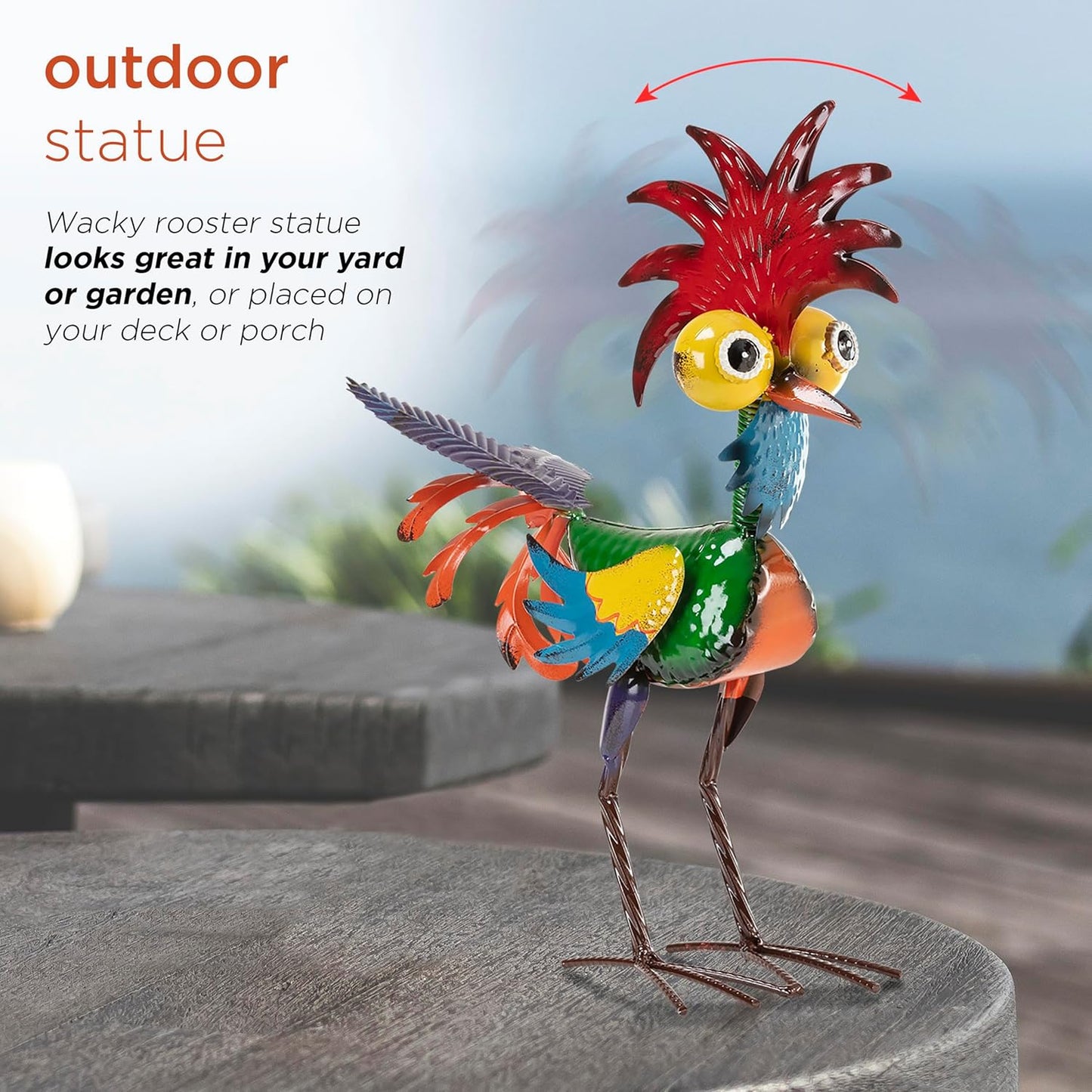Housewarming Cute Metal Whimsical Rooster Bird Statue Sculpture Art Decor Home Modern Yard Patio Lawn Ornament Outdoor Backyard Porch Decoy Pond