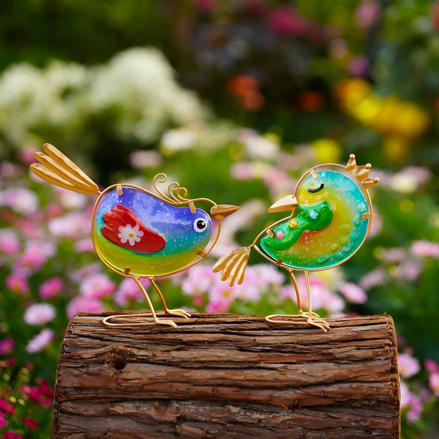 Housewarming Cute Metal Glass Whimsical Bird Statue Sculpture Art Decor Home Modern Yard Patio Lawn Ornament Outdoor Backyard Porch Decoy Pond