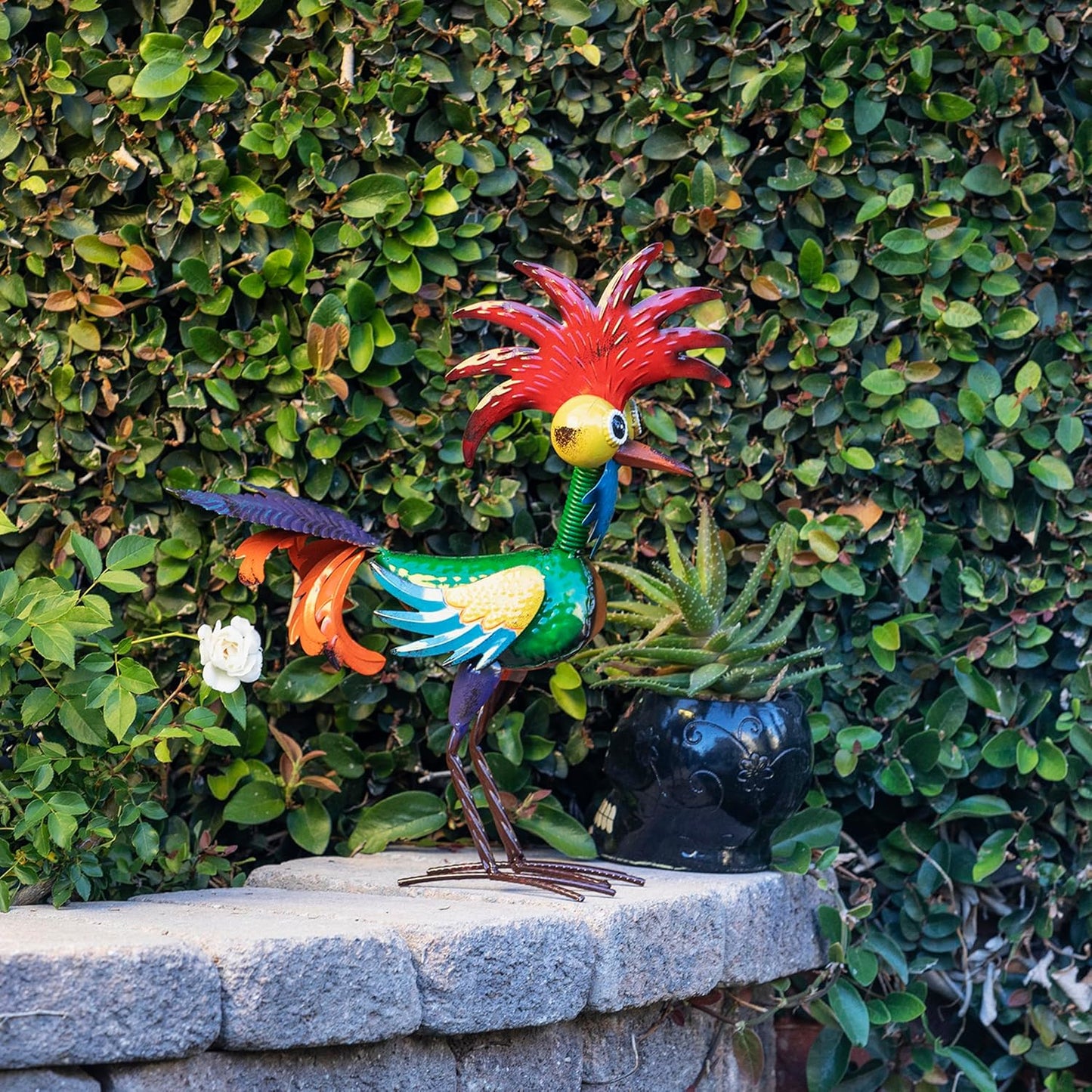 Housewarming Cute Metal Whimsical Rooster Bird Statue Sculpture Art Decor Home Modern Yard Patio Lawn Ornament Outdoor Backyard Porch Decoy Pond