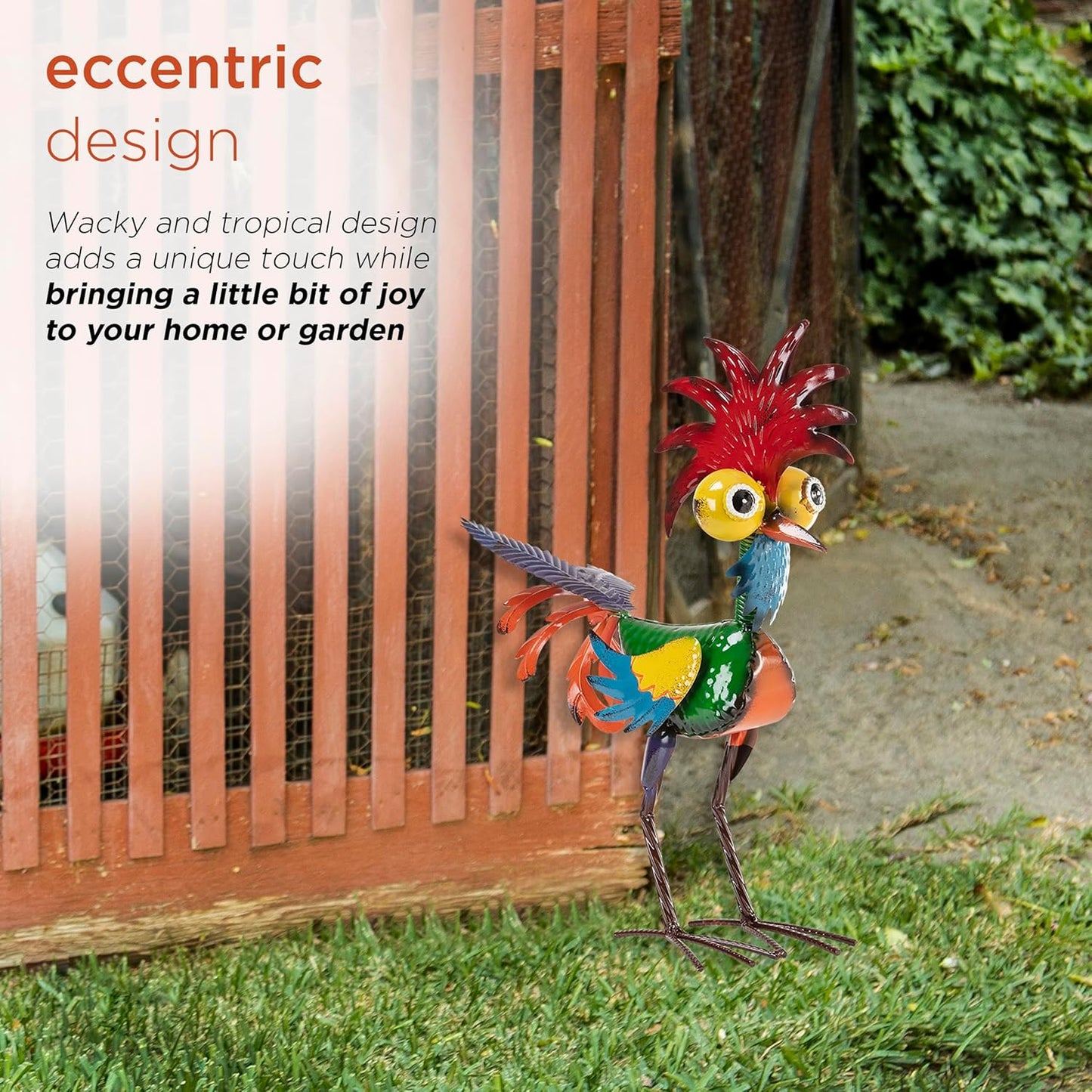 Housewarming Cute Metal Whimsical Rooster Bird Statue Sculpture Art Decor Home Modern Yard Patio Lawn Ornament Outdoor Backyard Porch Decoy Pond