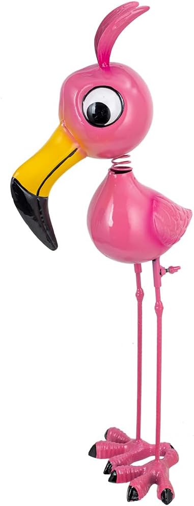 Funny Cute Pink Metal Flamingo Statue Sculpture Bird Art Decor Home Modern Yard Patio Lawn Vintage Ornament Outdoor Backyard Porch Decoy Pond