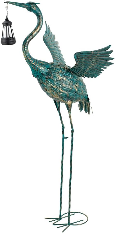 Solar Metal Heron Crane Latern Statue Sculpture Bird Art Decor Home Modern Yard Patio Lawn Vintage Ornament Outdoor Backyard Porch Decoy Pond