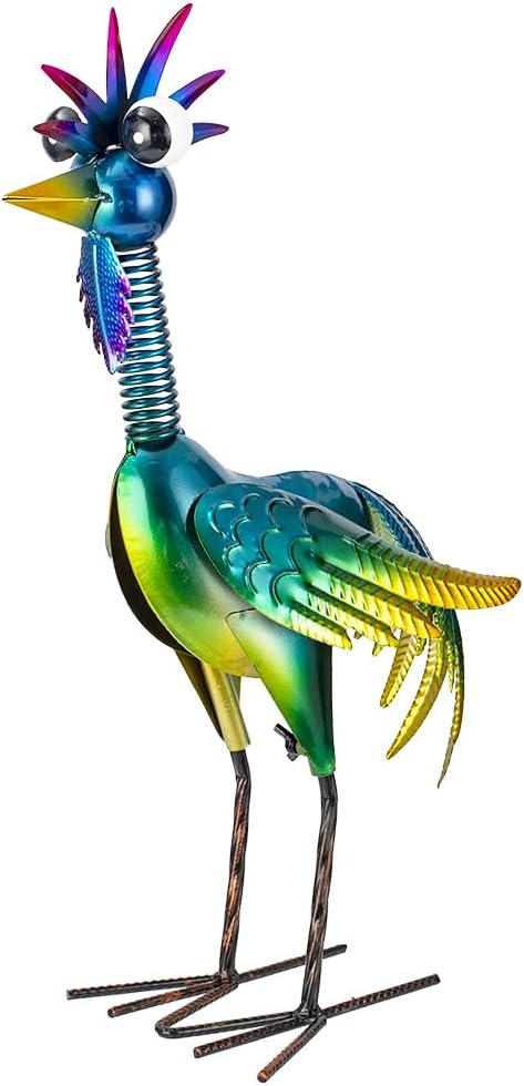 Housewarming Cute Metal Whimsical Rooster Chicken Bird Statue Sculpture Art Decor Home Yard Patio Lawn Ornament Outdoor Backyard Porch Decoy Pond