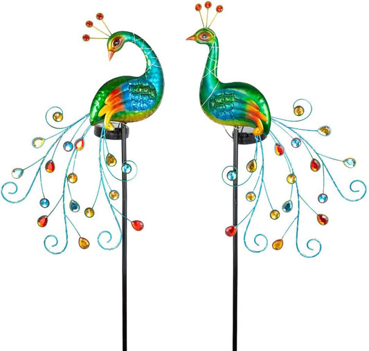 Solar Lighted Lamp String LED Metal Peacock Statue Pathway Sculpture Bird Art Decor Home Yard Patio Lawn Ornament Outdoor Backyard Porch Decoy Pond