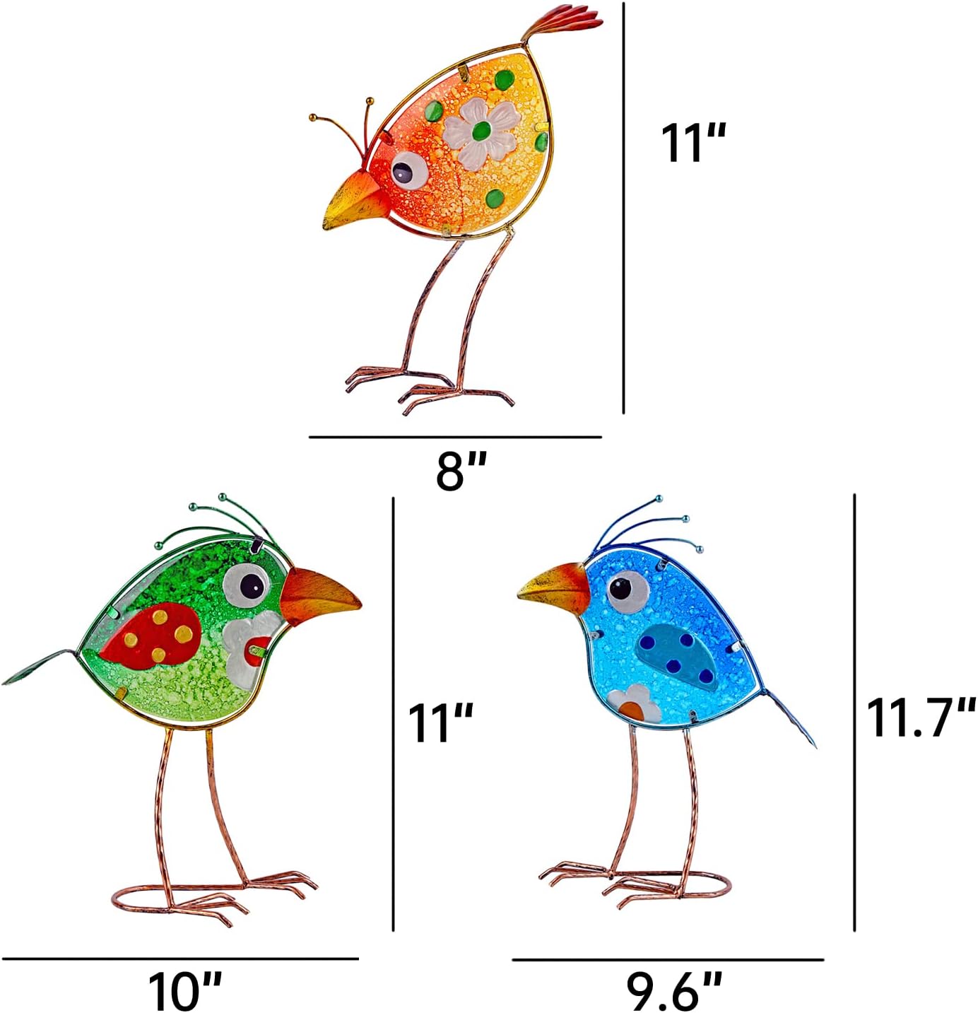 Housewarming Cute Metal Glass Whimsical Bird Statue Sculpture Art Decor Home Modern Yard Patio Lawn Ornament Outdoor Backyard Porch Decoy Pond