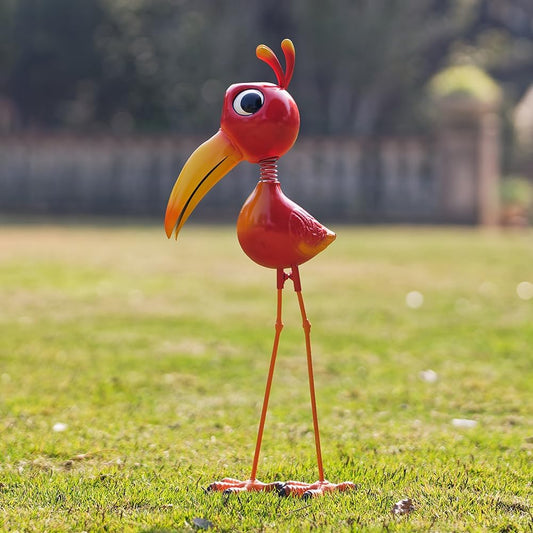 Cute Funny Metal Cardinal Whimsical Bird Statue Sculpture Art Decor Home Modern Yard Patio Lawn Ornament Outdoor Backyard Porch Decoy Pond