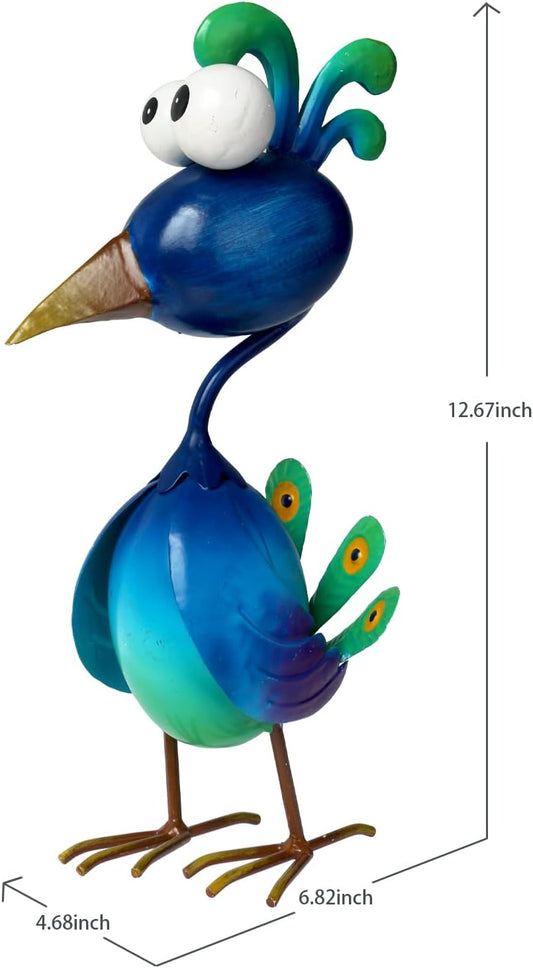 Funny Cute Metal Peacock Statue Sculpture Bird Art Decor Home Modern Yard Patio Lawn Vintage Ornament Outdoor Backyard Porch Decoy Pond