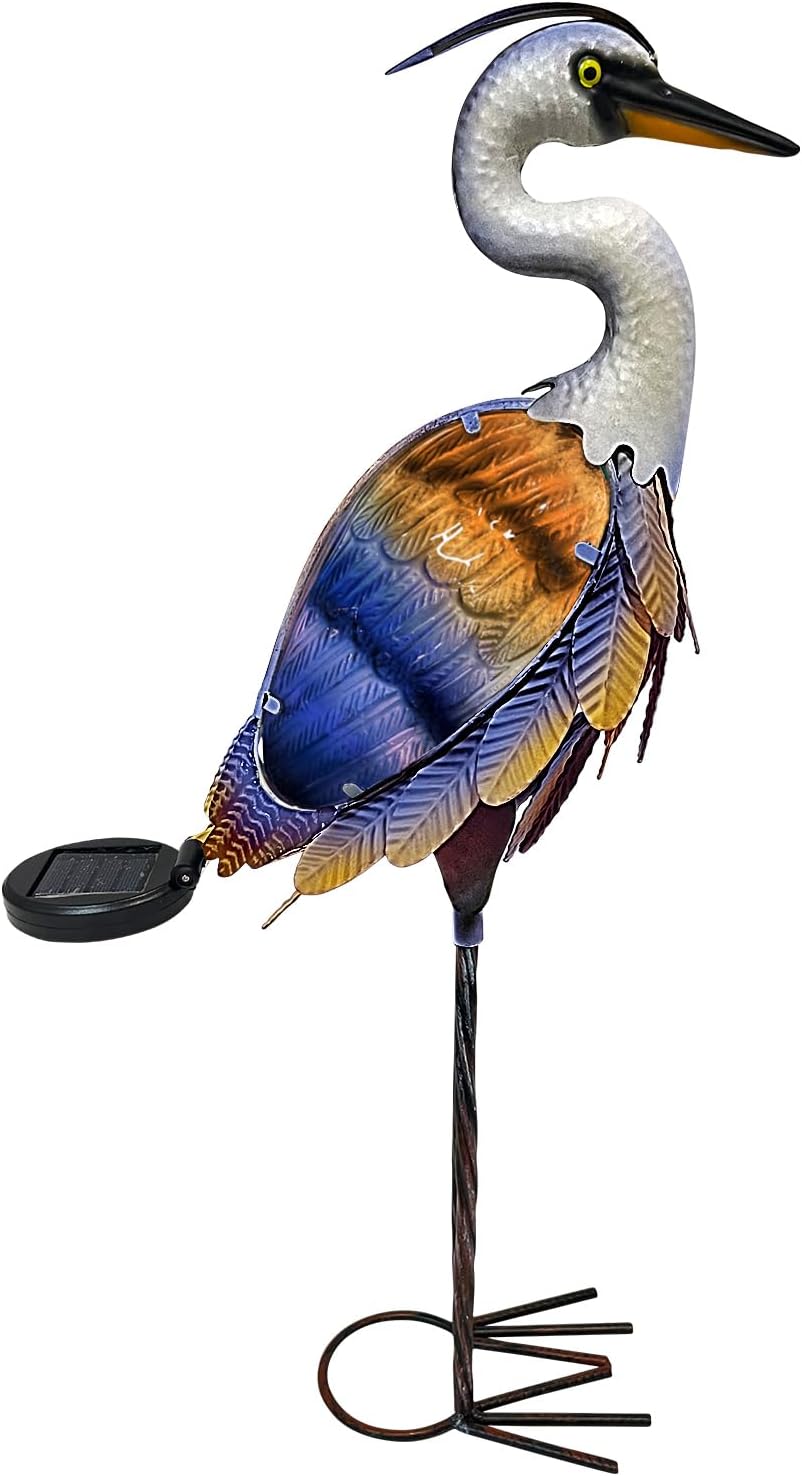 Solar Metal Heron Crane Statue Sculpture Bird Art Decor Home Modern Yard Patio