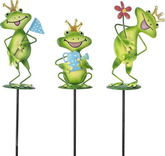 Metal 3D Frog Stake Figurine Statue Sculpture Art Decor Home Pathway Modern Yard Patio Lawn Vintage Ornament Outdoor Backyard Porch Decoy Pond