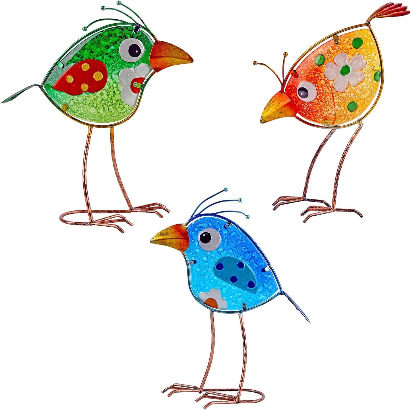 Housewarming Cute Metal Glass Whimsical Bird Statue Sculpture Art Decor Home Modern Yard Patio Lawn Ornament Outdoor Backyard Porch Decoy Pond