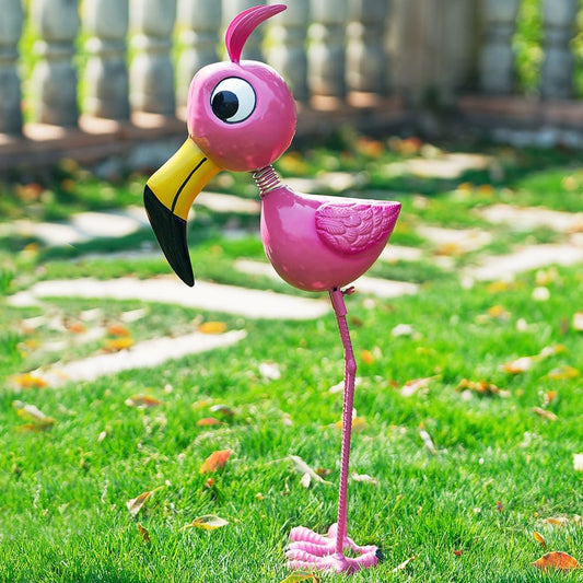Funny Cute Pink Metal Flamingo Statue Sculpture Bird Art Decor Home Modern Yard Patio Lawn Vintage Ornament Outdoor Backyard Porch Decoy Pond