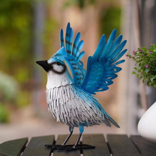 Metal Blue Jay Statue Sculpture Bird Art Decor Farmhouse Home Modern Yard Patio Lawn Vintage Ornament Outdoor Backyard Porch Decoy Pond