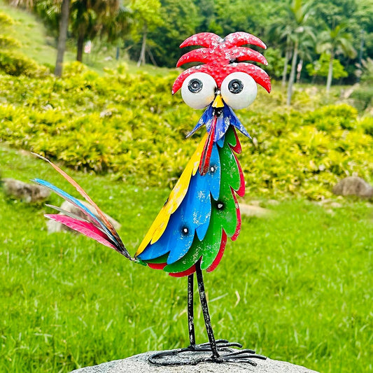 Cute Funny Metal Rooster Whimsical Bird Statue Sculpture Art Decor Home Modern Yard Patio Lawn Ornament Outdoor Backyard Porch Decoy Pond