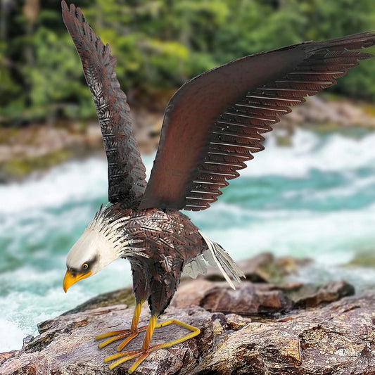 Metal Bald Eagle Figurine Statue Sculpture Art Backyard Decor Home Yard Patio Lawn Ornament Outdoor Backyard Porch Pond