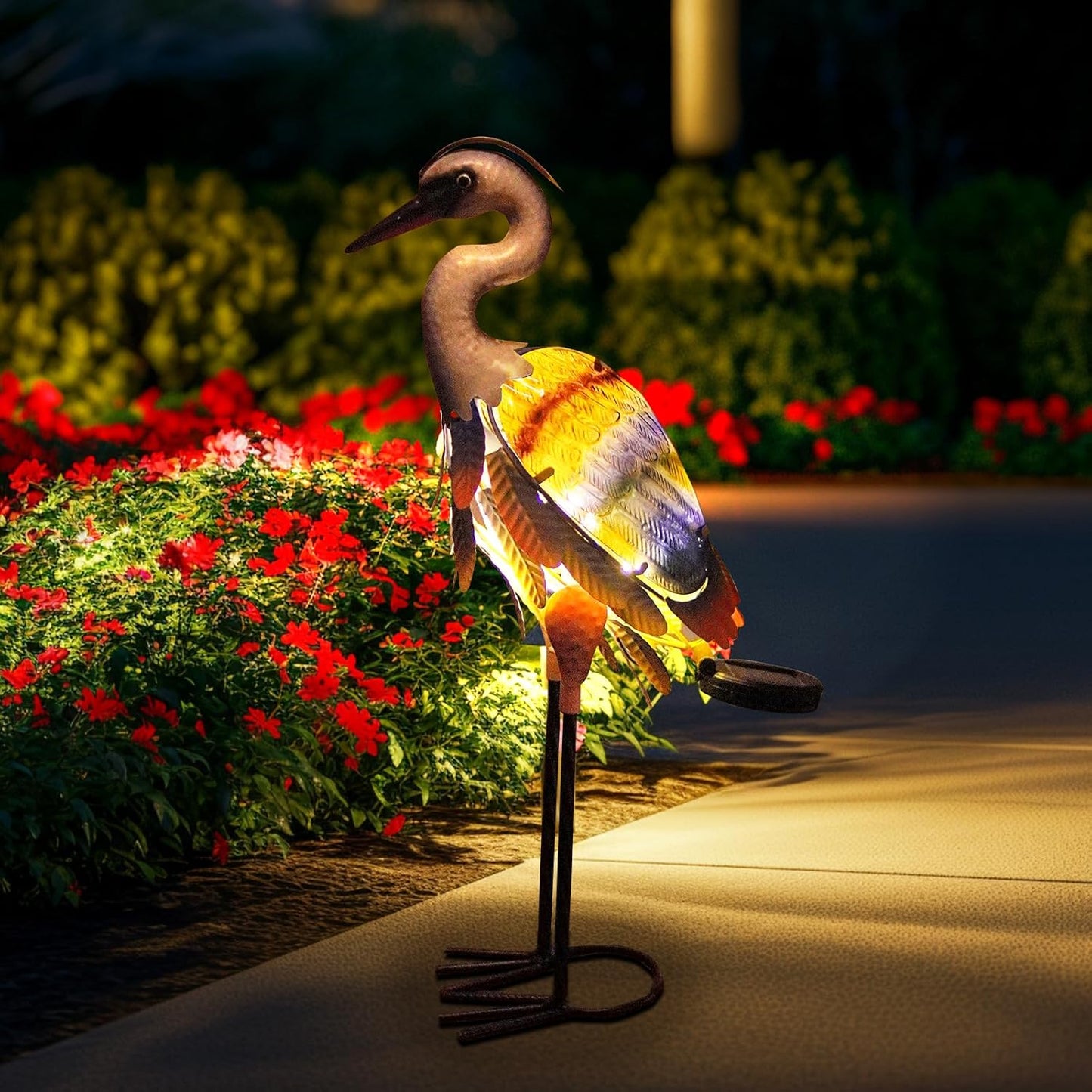 Solar Metal Heron Crane Statue Sculpture Bird Art Decor Home Modern Yard Patio