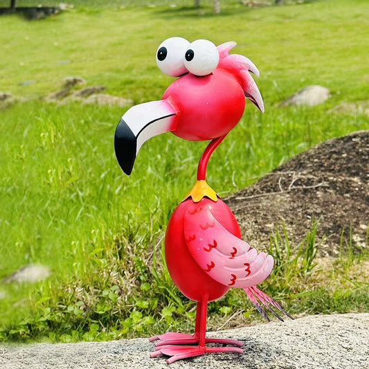 Funny Cute Pink Metal Flamingo Statue Sculpture Bird Art Decor Home Modern Yard Patio Lawn Vintage Ornament Outdoor Backyard Porch Decoy Pond
