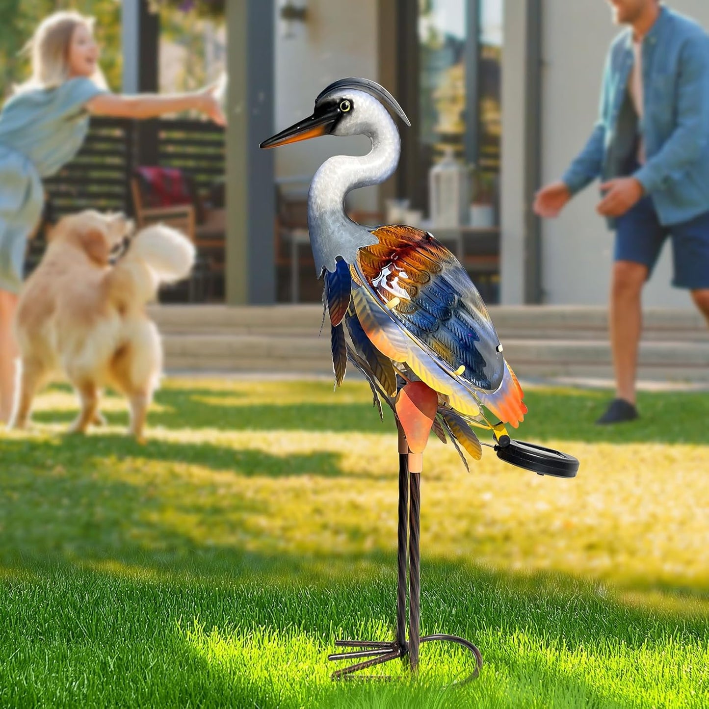 Solar Metal Heron Crane Statue Sculpture Bird Art Decor Home Modern Yard Patio