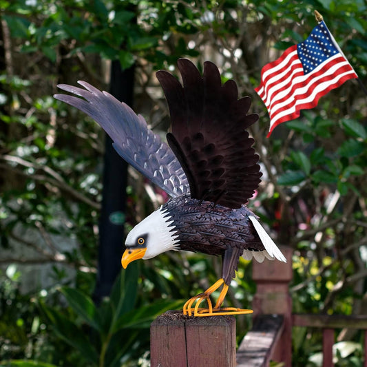 Metal Bald Eagle Figurine Statue Sculpture Art Backyard Decor Home Yard Patio Lawn Ornament Outdoor Backyard Porch Pond