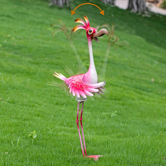 Funny Cute Pink Quirky Metal Flamingo Statue Sculpture Bird Art Decor Home Modern Yard Patio Lawn Vintage Ornament Outdoor Backyard Porch Decoy Pond
