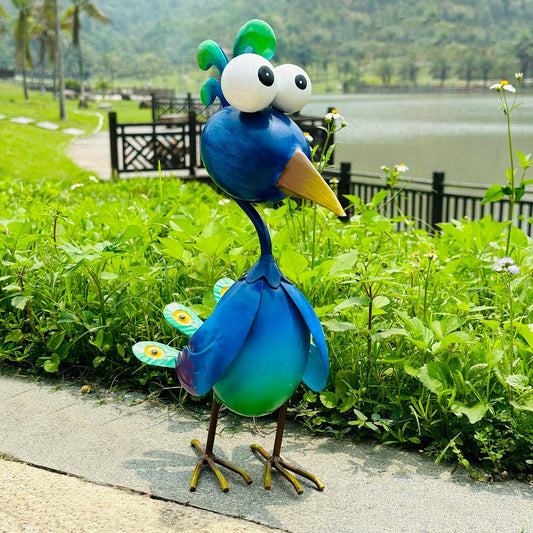 Funny Cute Metal Peacock Statue Sculpture Bird Art Decor Home Modern Yard Patio Lawn Vintage Ornament Outdoor Backyard Porch Decoy Pond