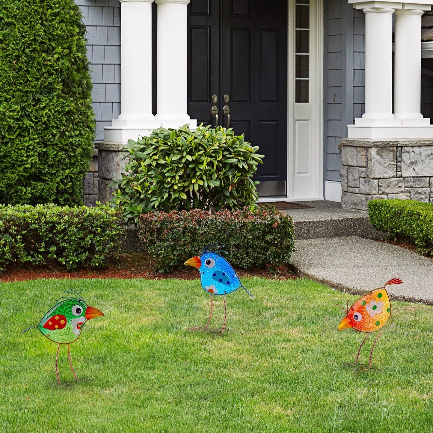 Housewarming Cute Metal Glass Whimsical Bird Statue Sculpture Art Decor Home Modern Yard Patio Lawn Ornament Outdoor Backyard Porch Decoy Pond